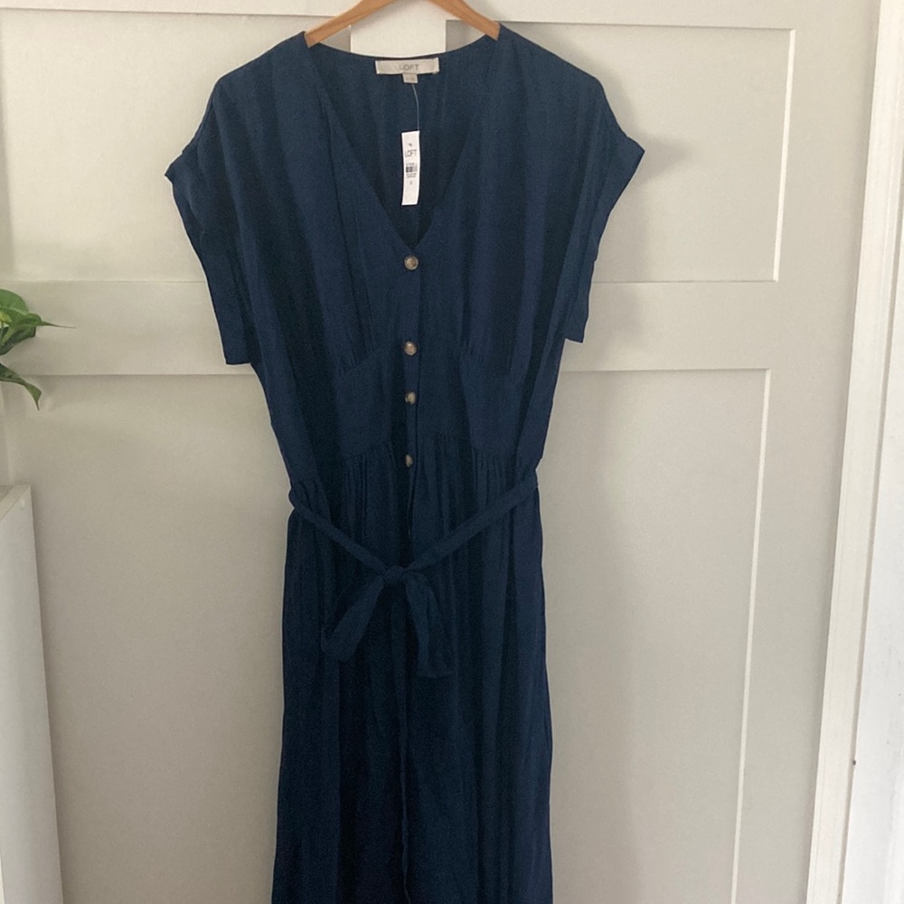 NWT Loft button front maxi navy blue size 12